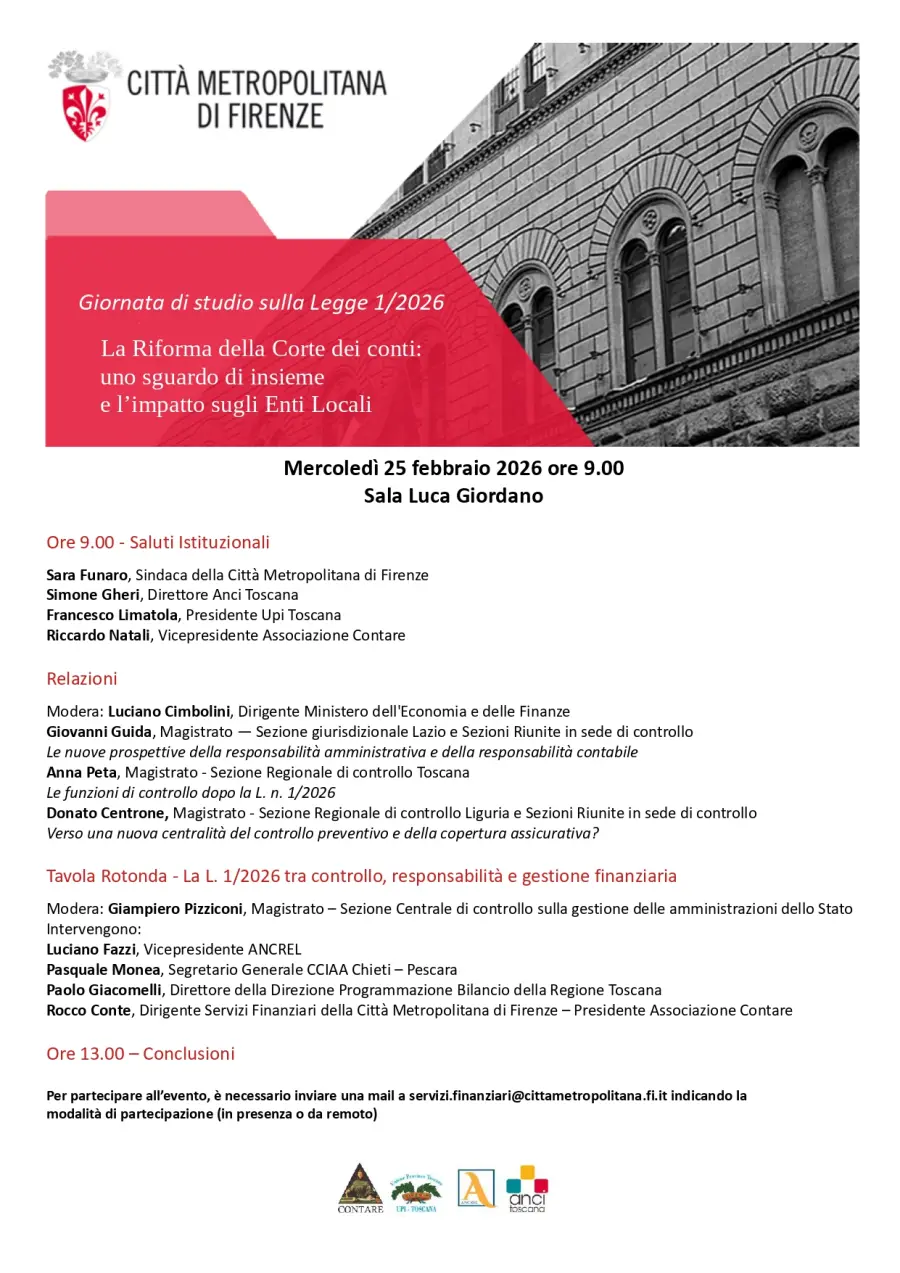 Riforma della Corte dei conti, enti locali in prima linea: a Firenze una giornata di studio sulla legge 1/2026